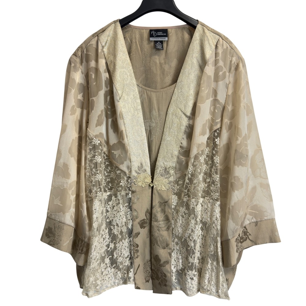 Added Dimensions Catherines 4X Gold Lace Floral Jacquard Jacket Tank Two-fer